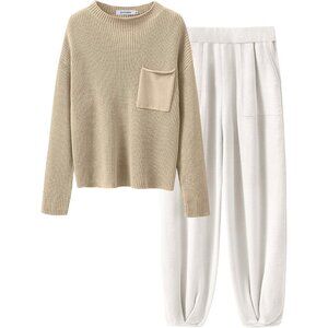 Women's Knit Sweater Set Long Sleeve Oversized Pants Lounge Travel
